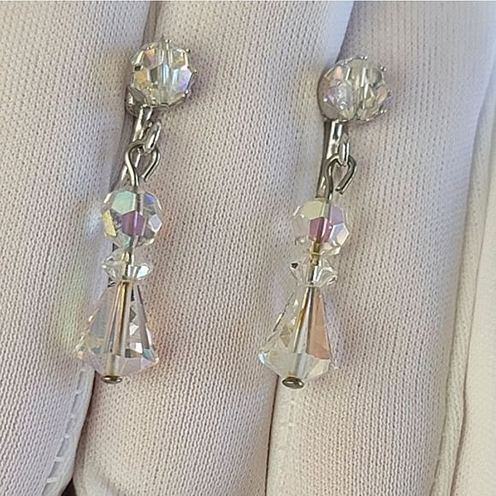 Vintage Crystal AB Silver Tone Screw Back Earrings #510